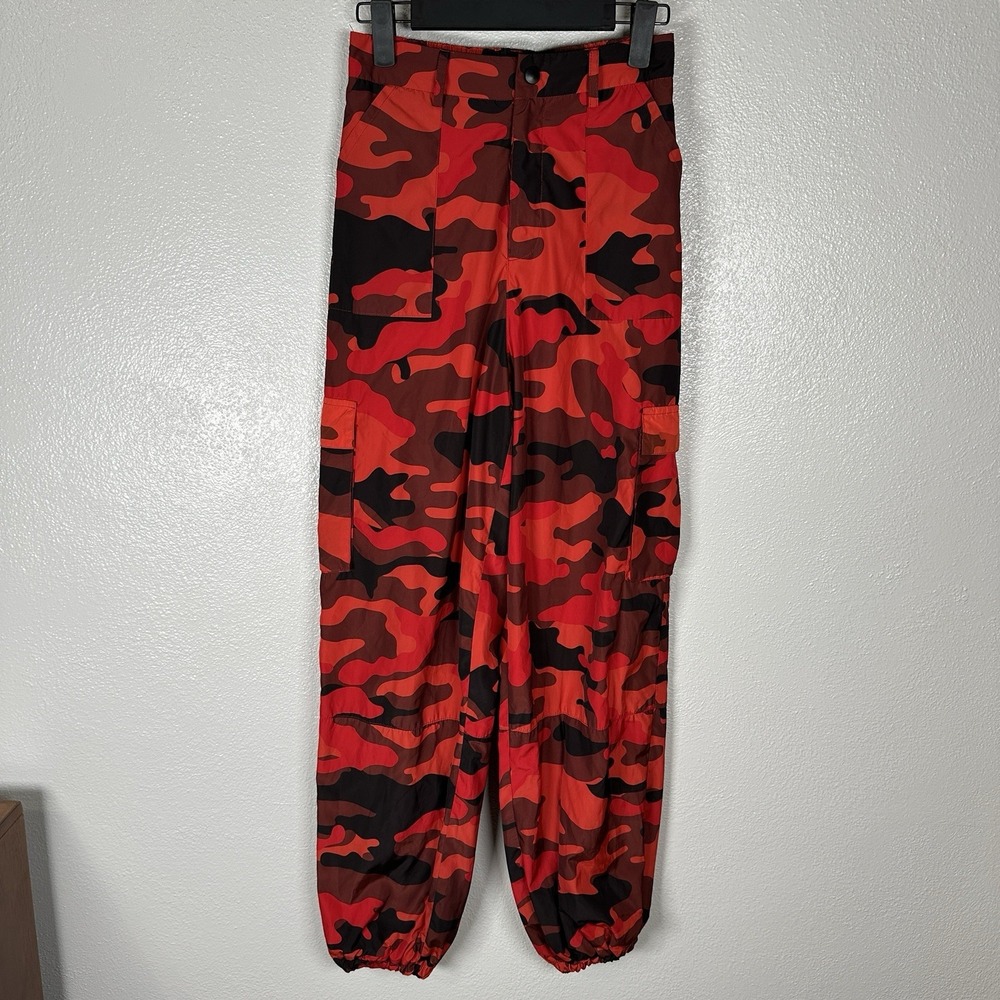 I.AM.GIA Pit Viper High Waisted Camo Cargo Joggers Pants Womens XS Red Orange